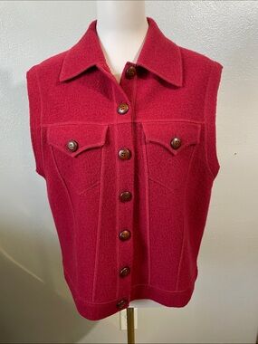Equestrian Boiled Wool Button Vest Red Jones New York Countryside Large Heritage